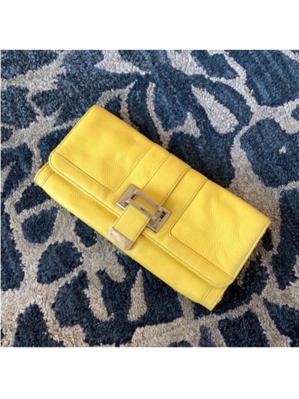 Yellow Vintage Leather Clutch Handbag/Purse Silver Buckle Magnetic Closure